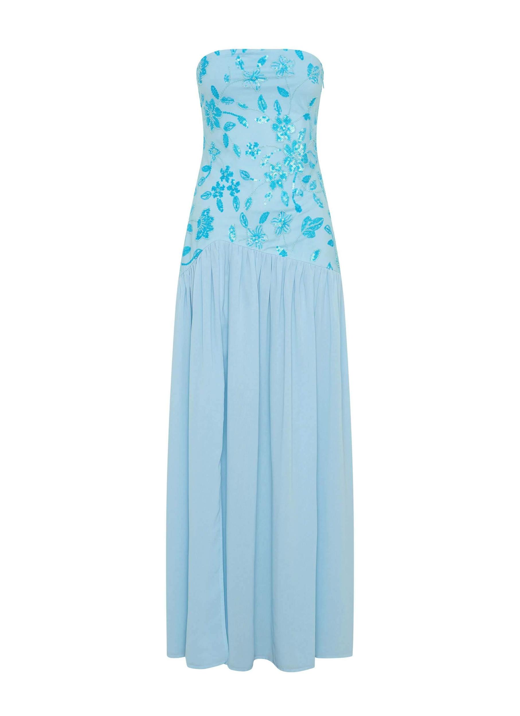 Eden Strapless Beaded Maxi Dress - Blue Product Image