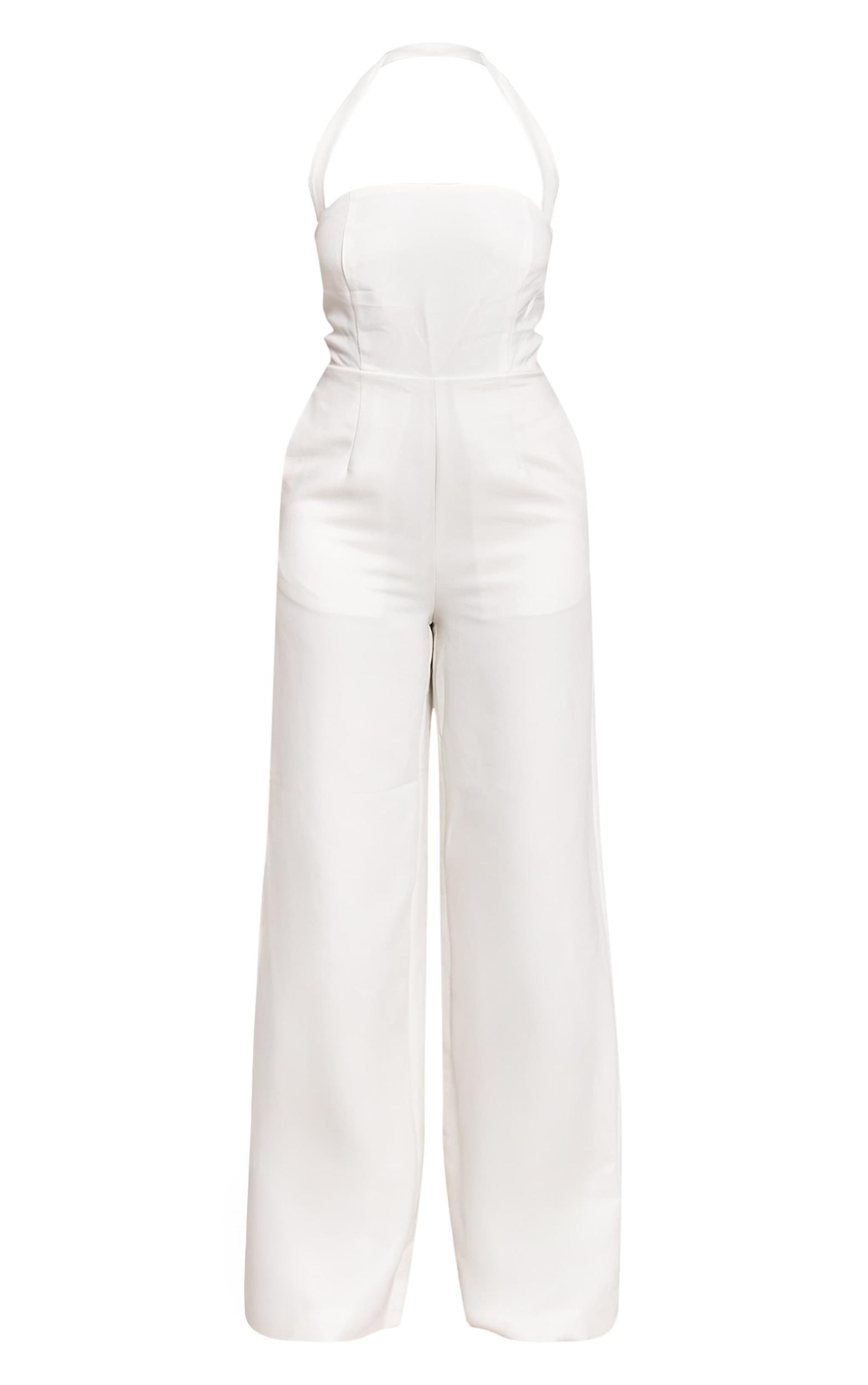 Butter Yellow Premium Woven Halter Neck Wide Leg Jumpsuit Product Image