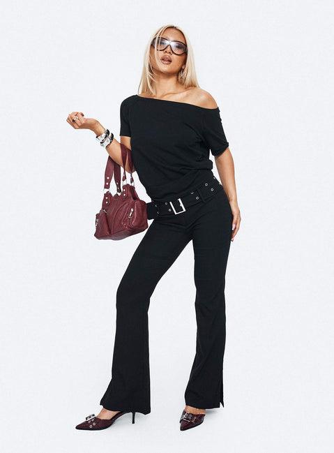Kortnee Eyelet Detail Flare Leg Pants Black Product Image