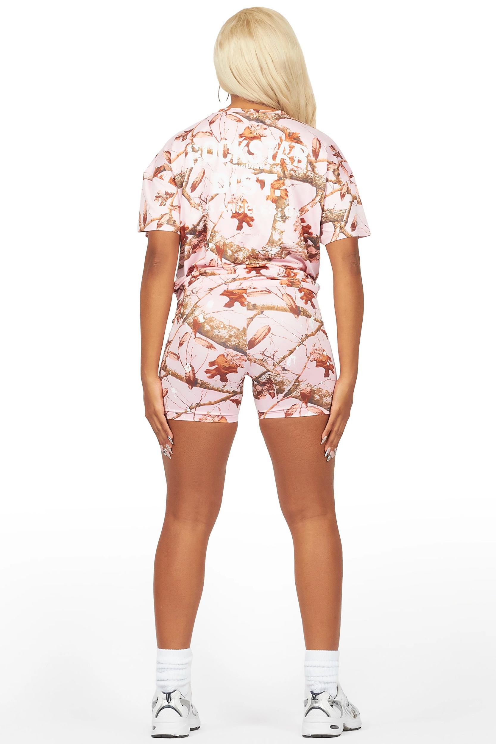 Living For It Pink Tree Camo Bike Short Set Female Product Image