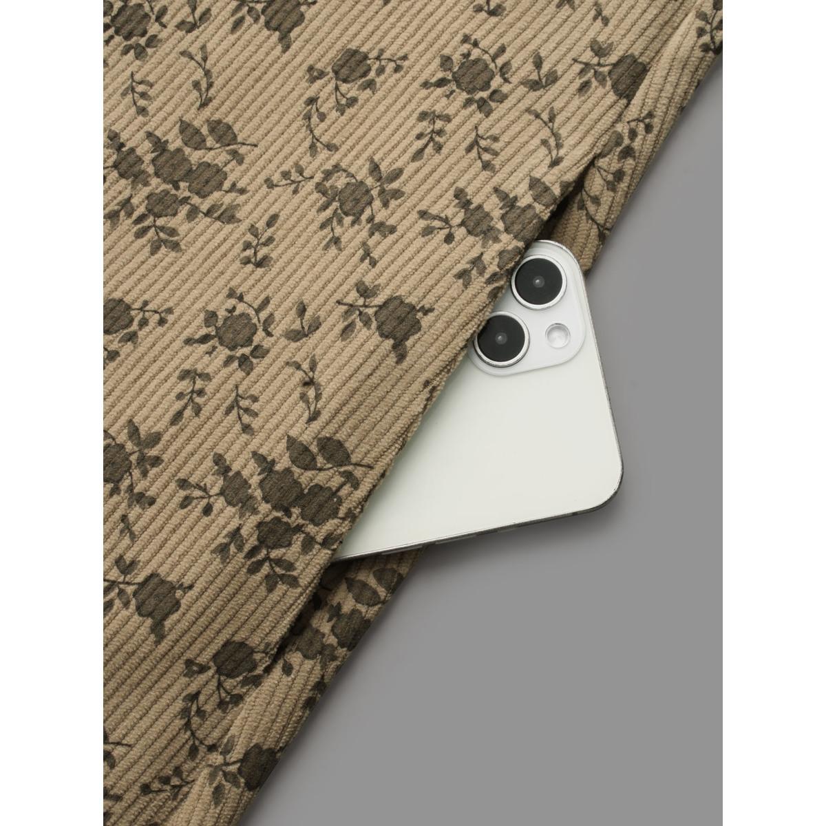 Plus Size Suspender Skirt Style Floral Dress Browncoffeecolor Women Casual Texture Non Sleeveless Curvy BloomChic 14-16/1X Product Image