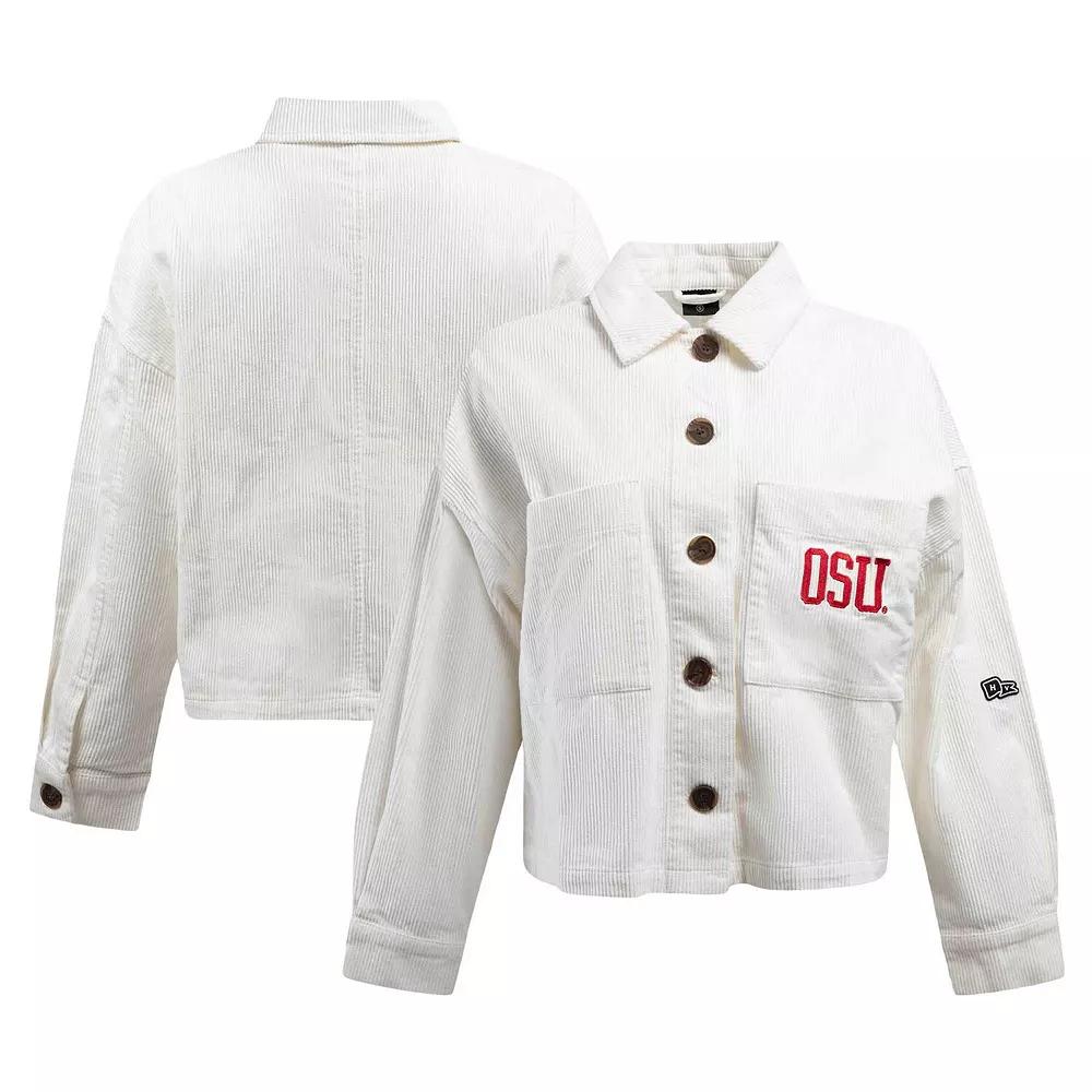 Women's Hype and Vice White Ohio State Buckeyes Corduroy Button-Up Jacket, Size: Large Product Image