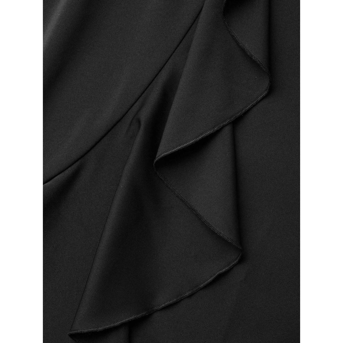 Plus Size Plain Overlap Collar Ruffle Trim Dress Black Women Elegant Overlapping Overlap Collar Long Sleeve Curvy BloomChic 18-20/2X Product Image