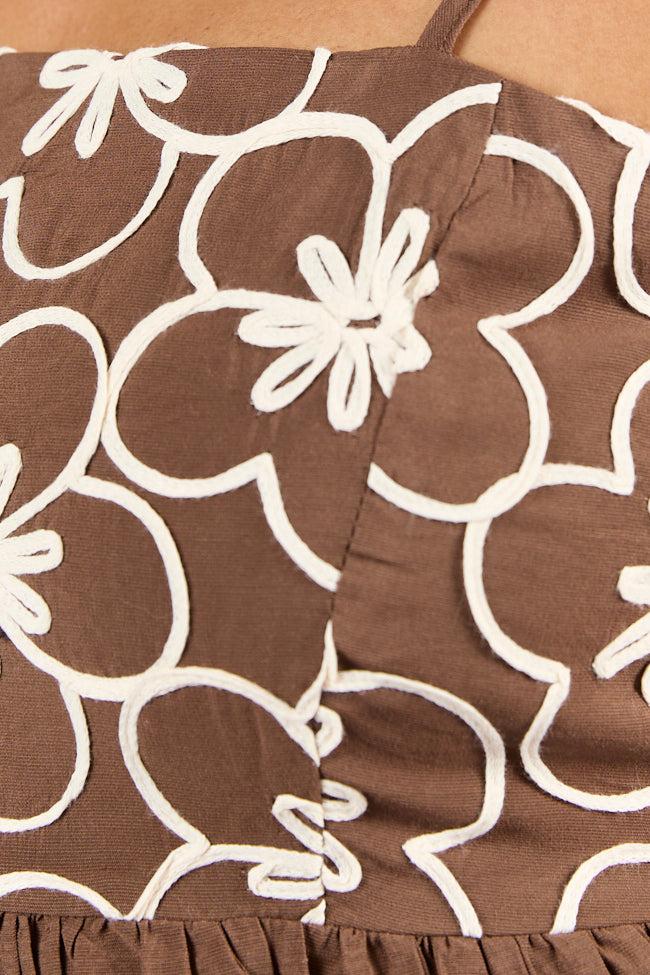 Blooming Confidence Brown Embroidered Floral Dress FINAL SALE Product Image