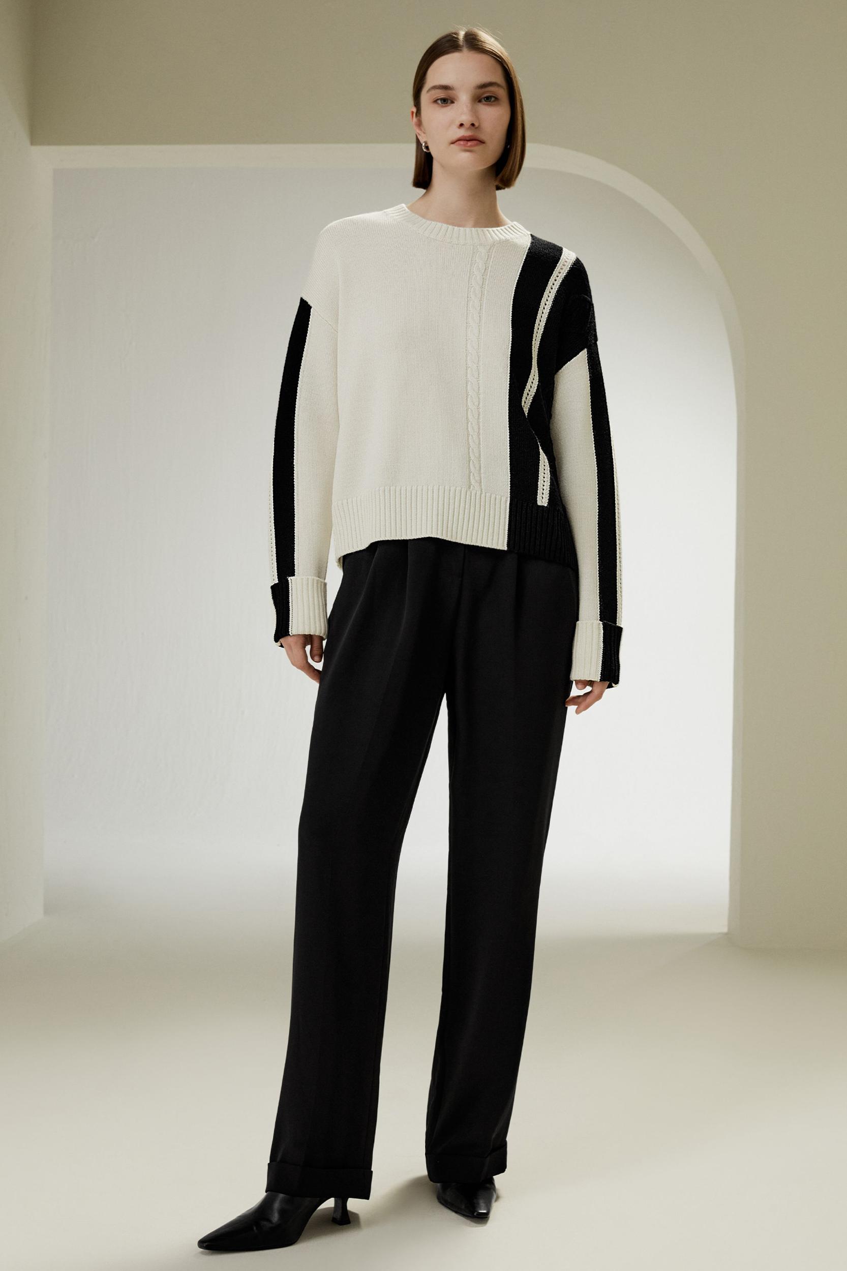 Bicolor Stripe Knit Wool Sweater Product Image