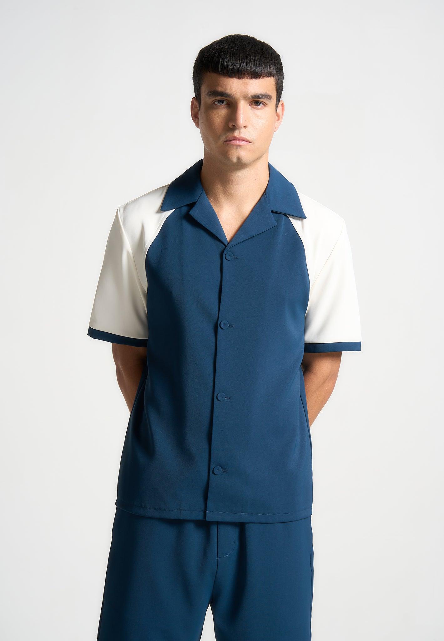 Colour Block Raglan Revere Shirt - Navy/Cream Male Product Image