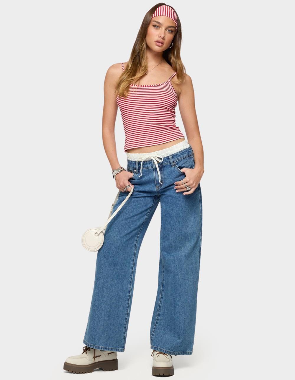 EDIKTED Two Piece Striped Headband Tank Top - RED Product Image