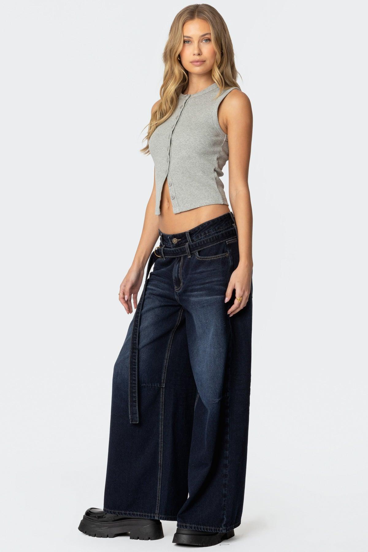 Super Baggy Belted Low Rise Jeans Product Image