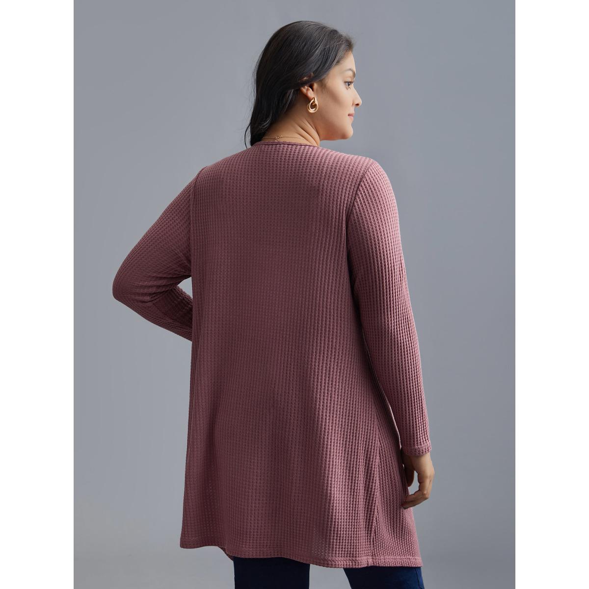 Plus Size Lapel Collar Waffle Grid Open-Front Jacket Women DustyPink Texture Loose Everyday Jackets BloomChic 10/M Product Image