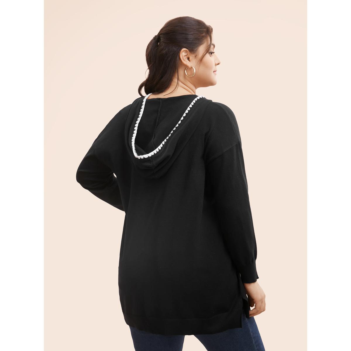 Plus Size Supersoft Essentials Contrast Trim Hooded Cardigan Black Women Casual Loose Long Sleeve Everyday Cardigans BloomChic 18-20/2X Product Image