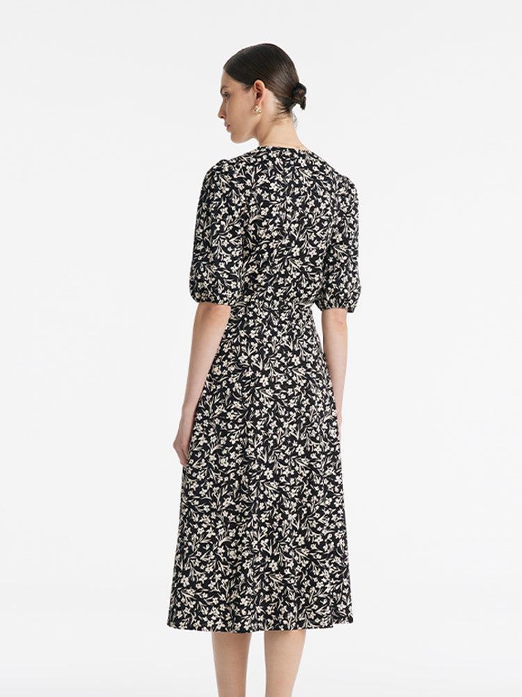 Iris Print V-Neck Tied Women Midi Dress Product Image