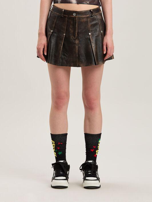 CURVED LOGO LEA PLEATED SKIRT BROWN - DA Product Image