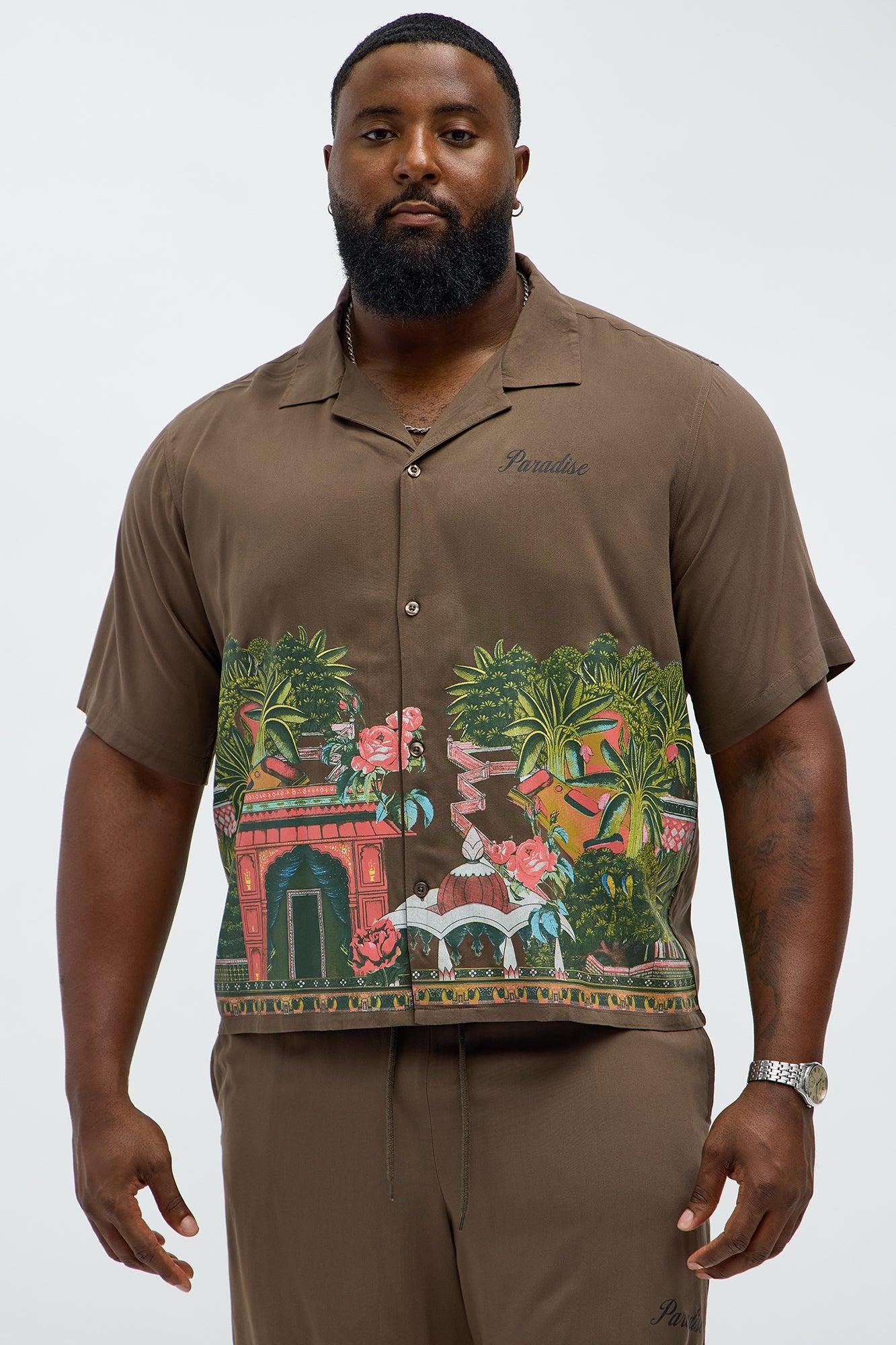 Paradise Set Short Sleeve Button Up Shirt - Brown Male Product Image