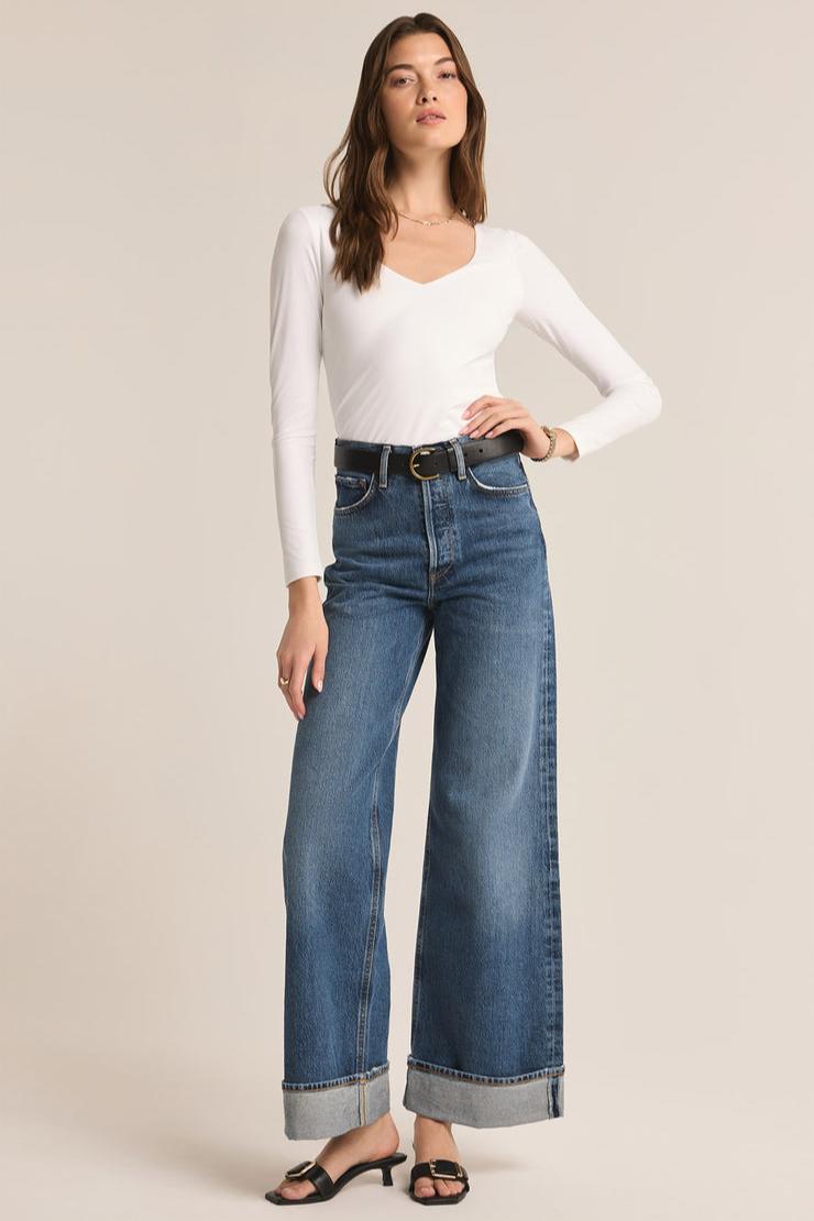 Avala Longsleeve So Smooth Top- White Product Image