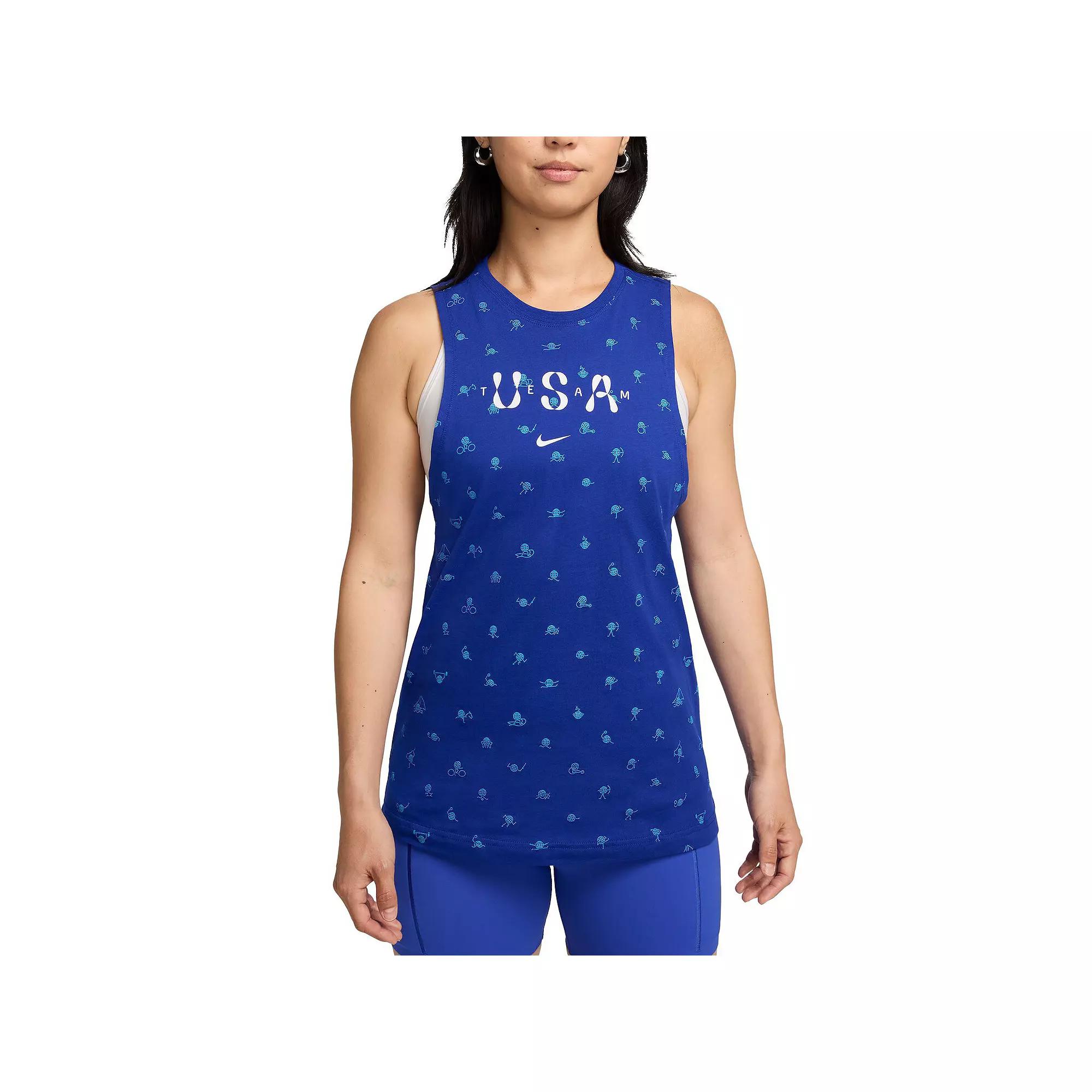 Women's Nike Blue Team USA Icon Allover Print Muscle Tank Top, Size: XL, Usa Blue Product Image