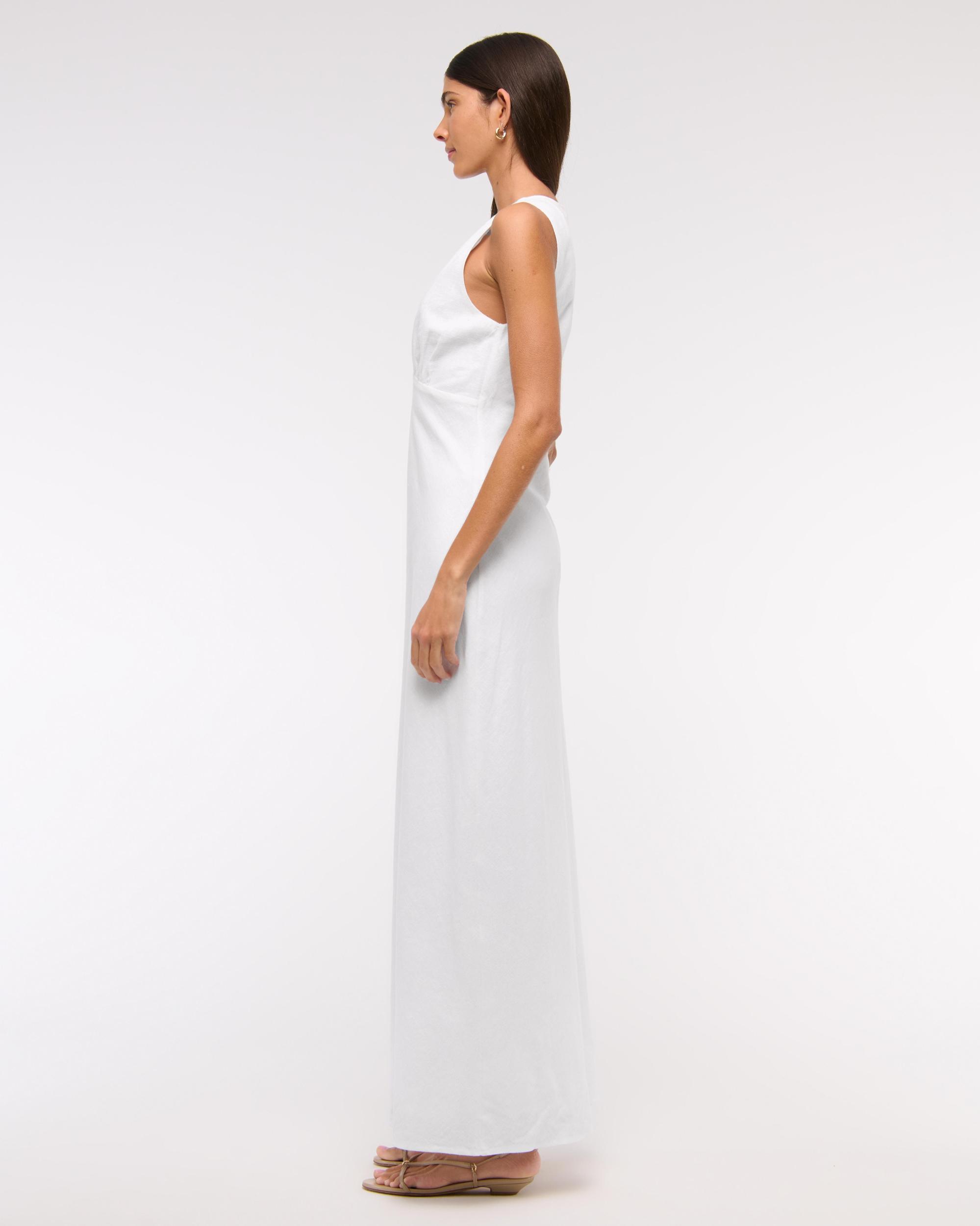 Beaded Plunge Linen-Blend Maxi Dress Product Image