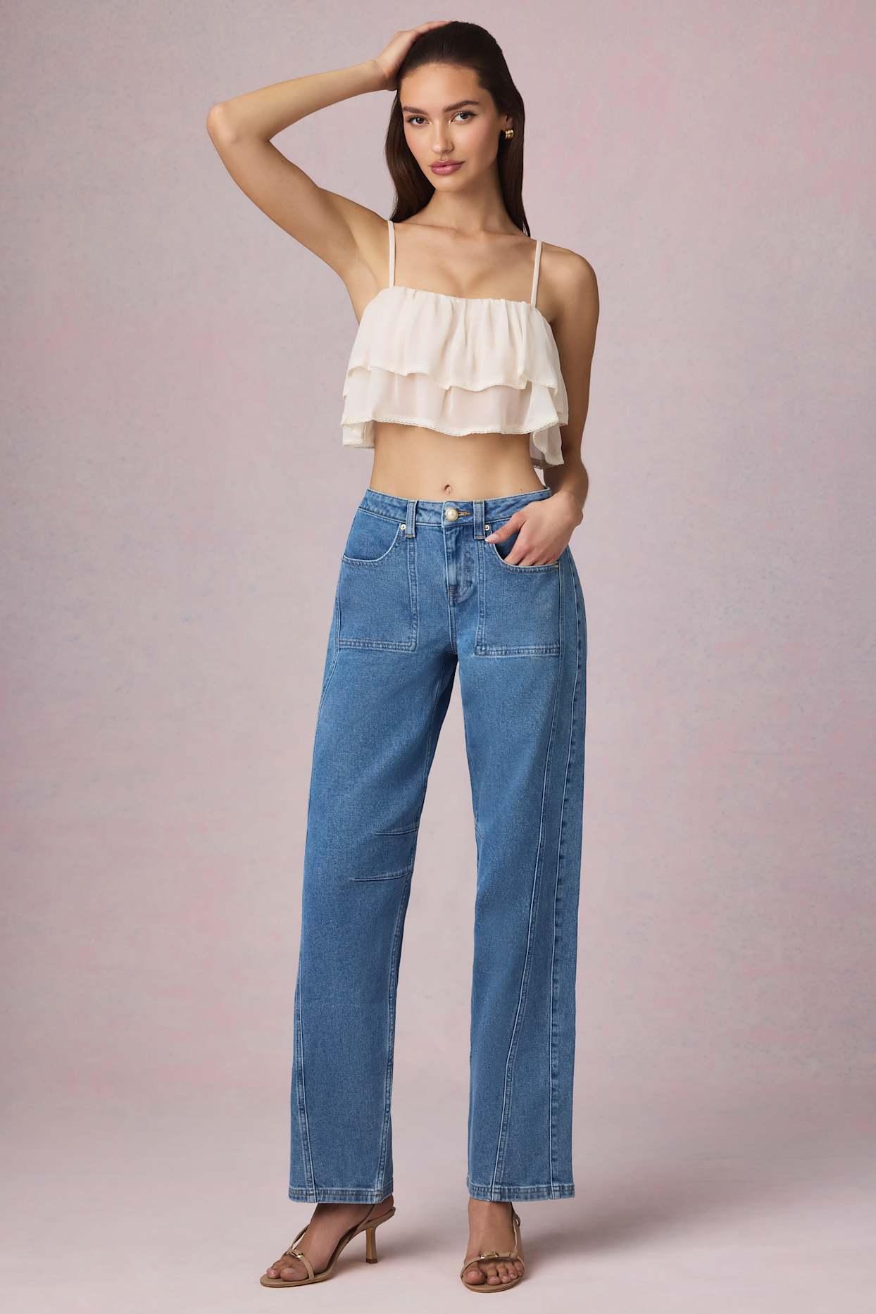 Mid-Rise Barrel-Leg Jeans in Mid-Blue Wash Product Image