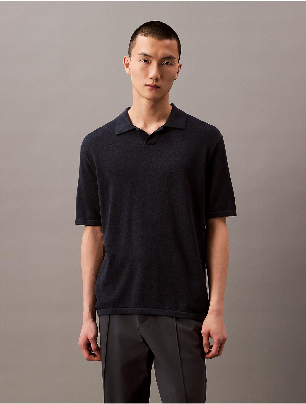 Calvin Klein Mens Linen Blend Polo Sweater - Blue Product Image