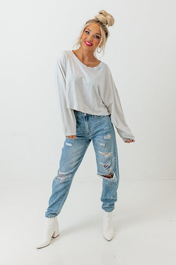 Newly Obsessed Crop Top In Light Grey Product Image