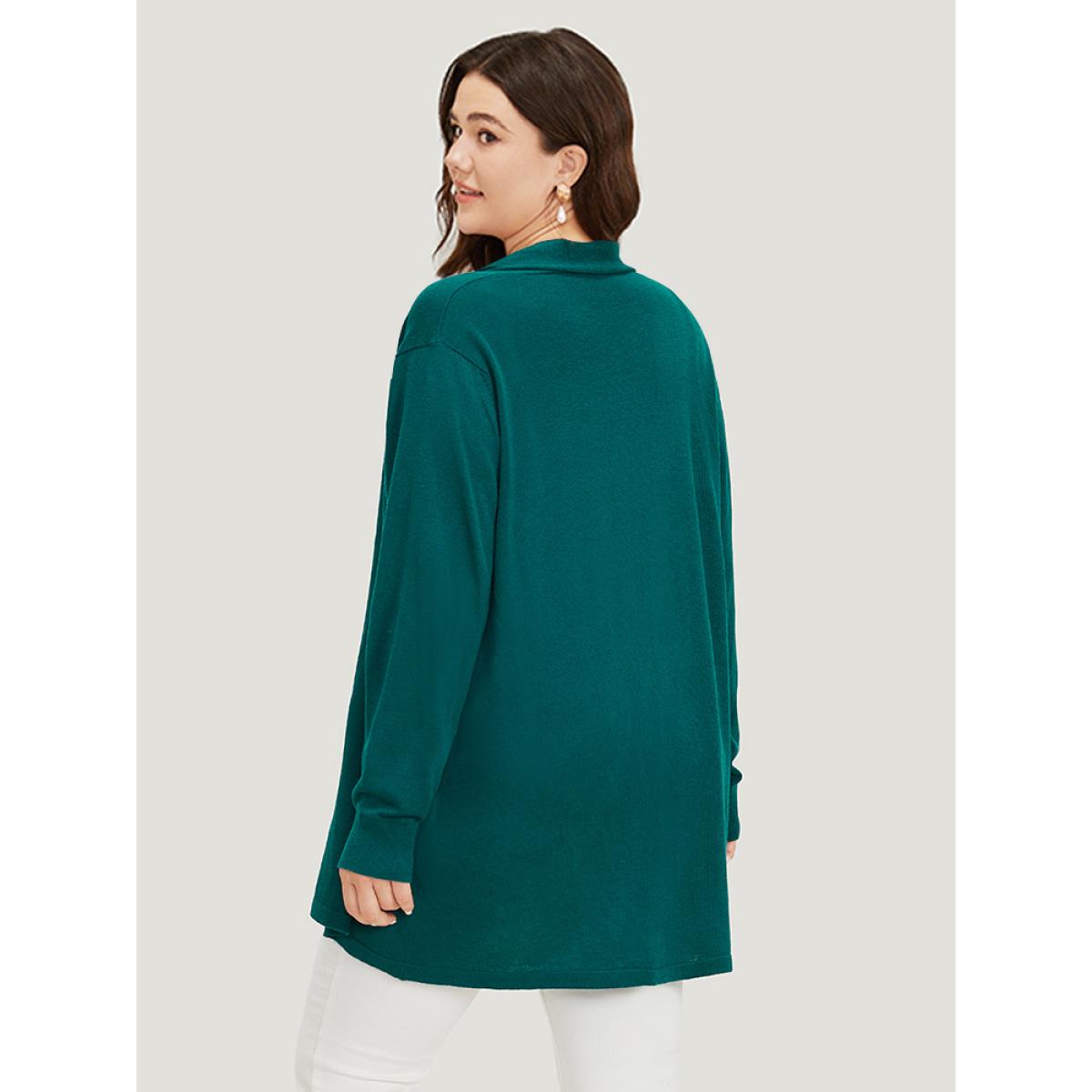 Plus Size Supersoft Essentials Plain Open Front Elastic Cuffs Cardigan Cyan Women Casual Long Sleeve Everyday Cardigans BloomChic 10/M Product Image