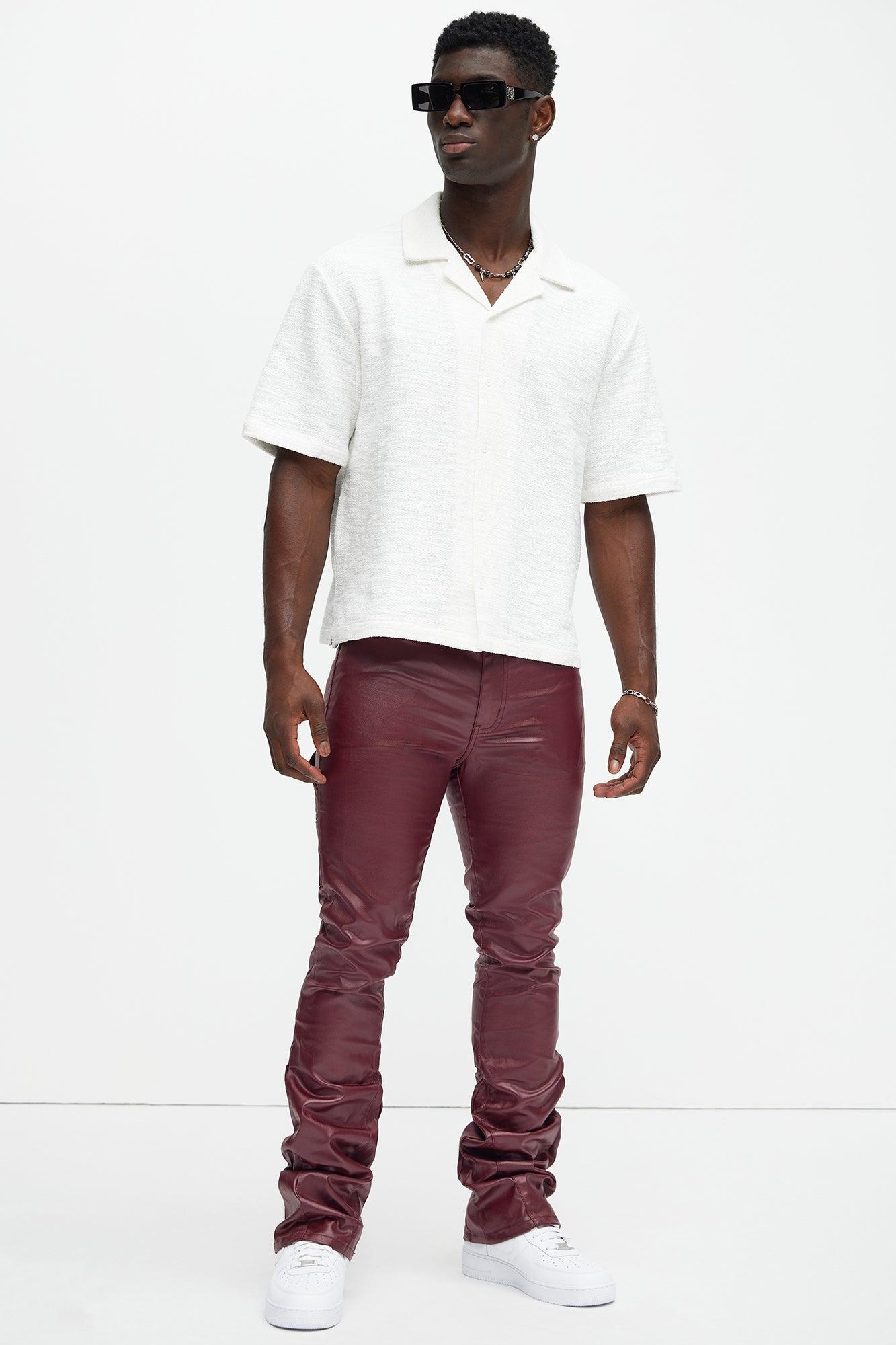 Keep It Solid Faux Leather Stacked Skinny Flare Pants - Red Product Image