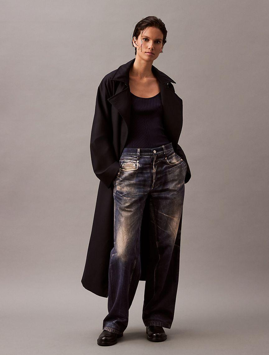 Long Wool Twill Blend Trench Coat Product Image