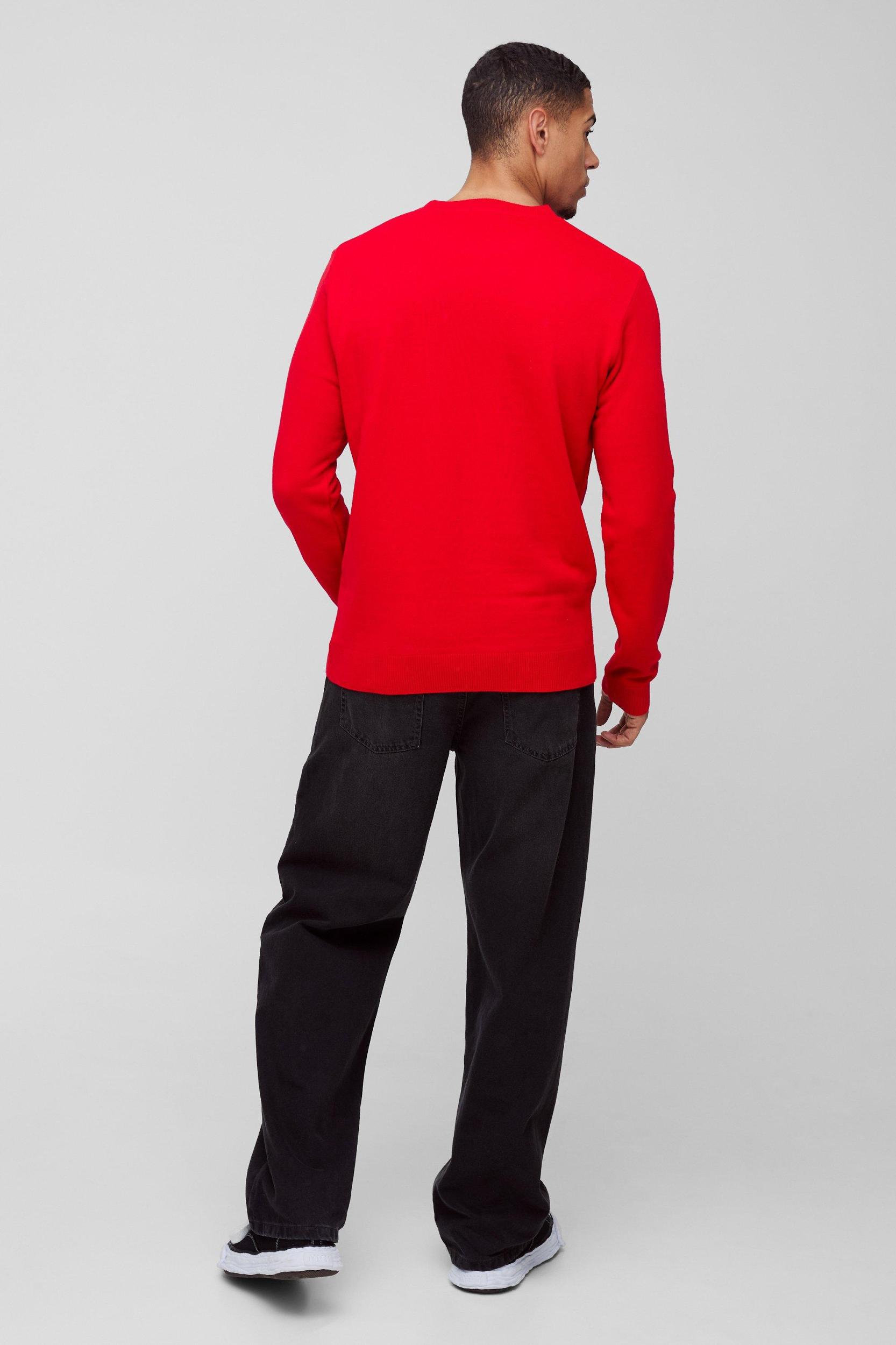 Regular Fit Peng Knitted Christmas Sweater | boohooMAN USA Product Image