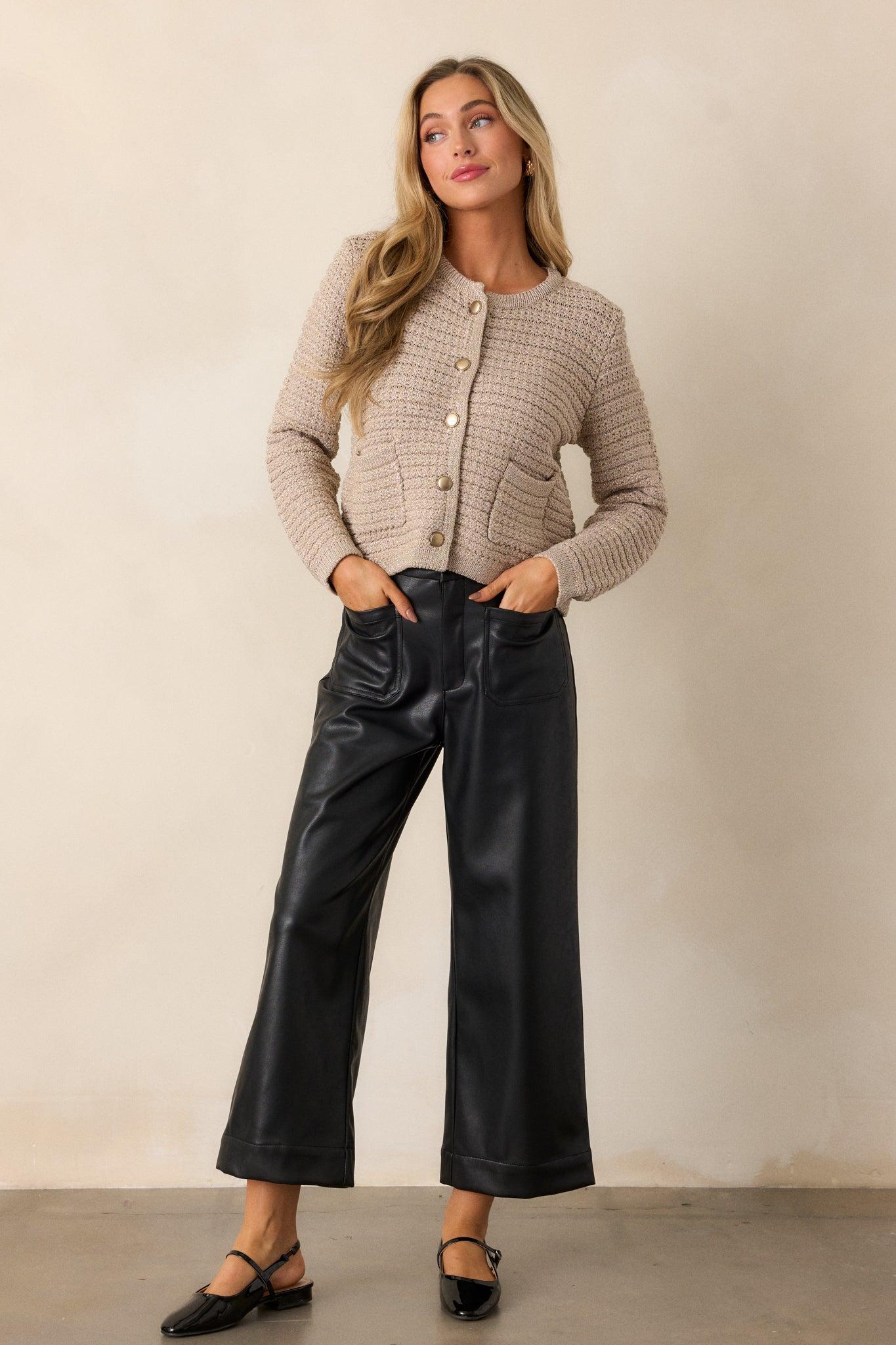 For the Weekend Black Faux Leather Wide Leg Pants Product Image