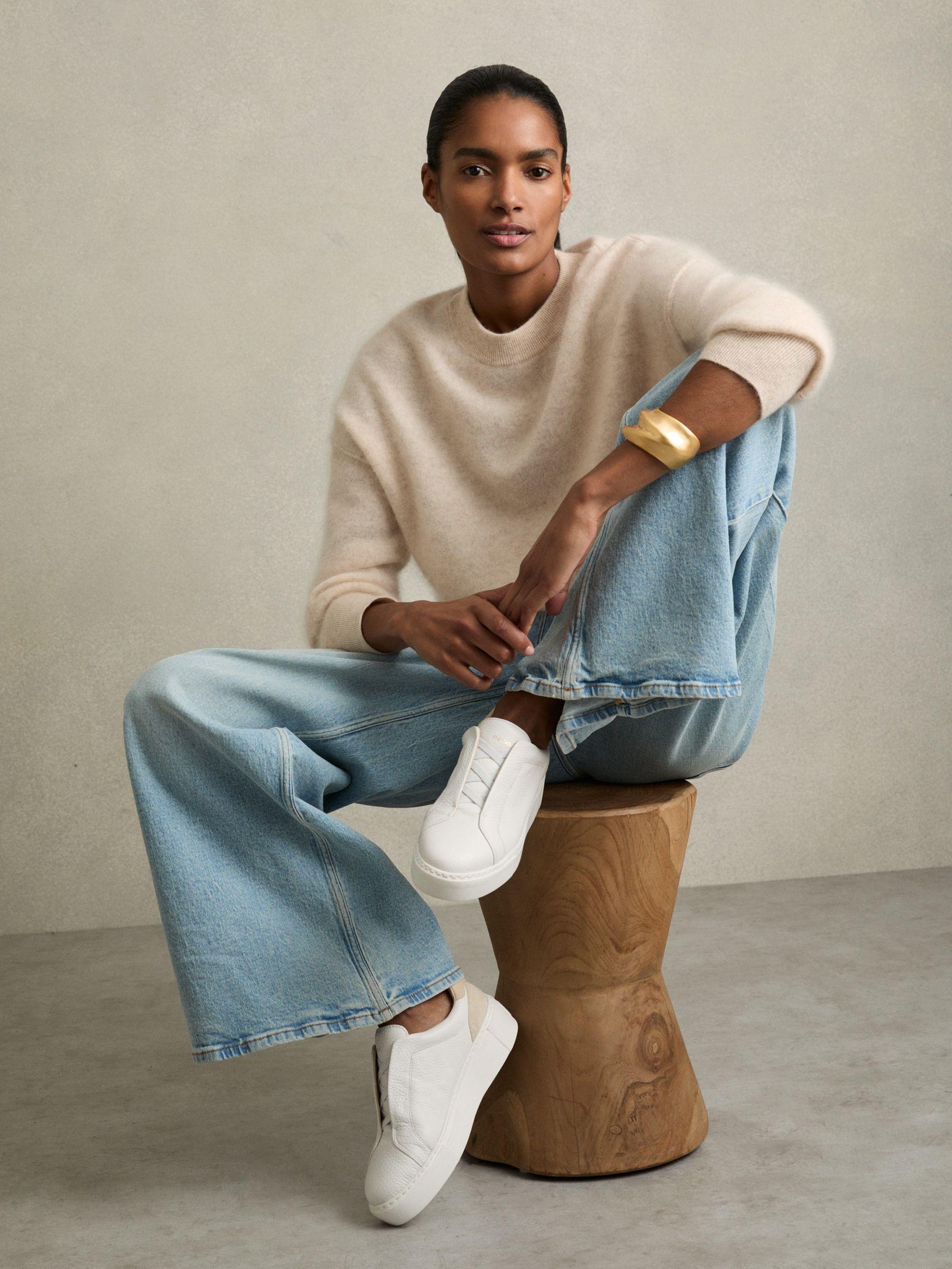 Leather Slip-On Trainers in White Product Image