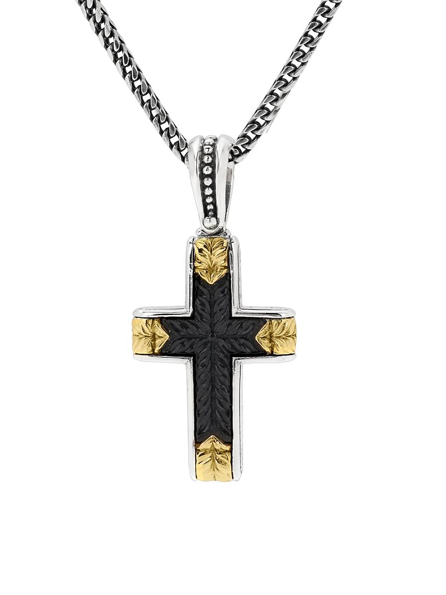Womens Laconia Sterling Silver, 18K Yellow Gold & Onyx Cross Pendant Product Image