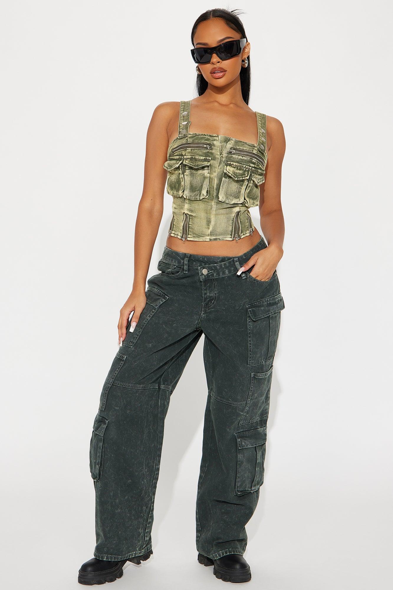 Cruel Summer Washed Denim Top - Green Product Image