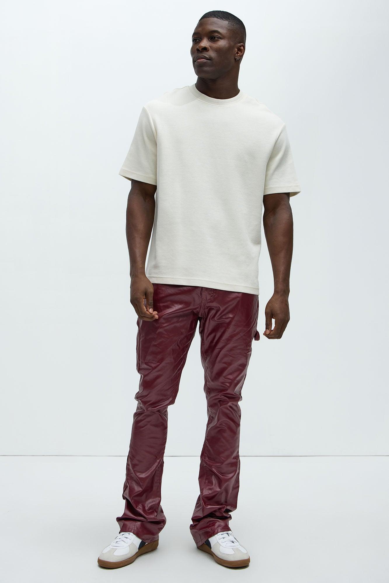 Keep It Solid Faux Leather Stacked Skinny Flare Pants - Red Product Image