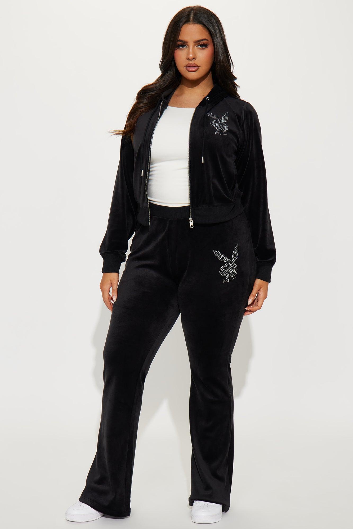 Playboy Snow Bunny Velour Flared Pant - Black Product Image