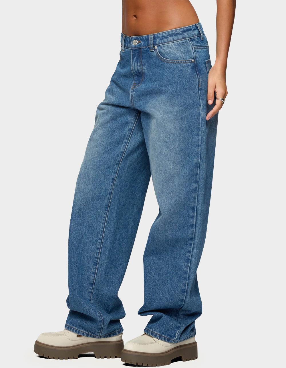 EDIKTED Rorie Mid Rise Straight Leg Jeans - BLUE Product Image