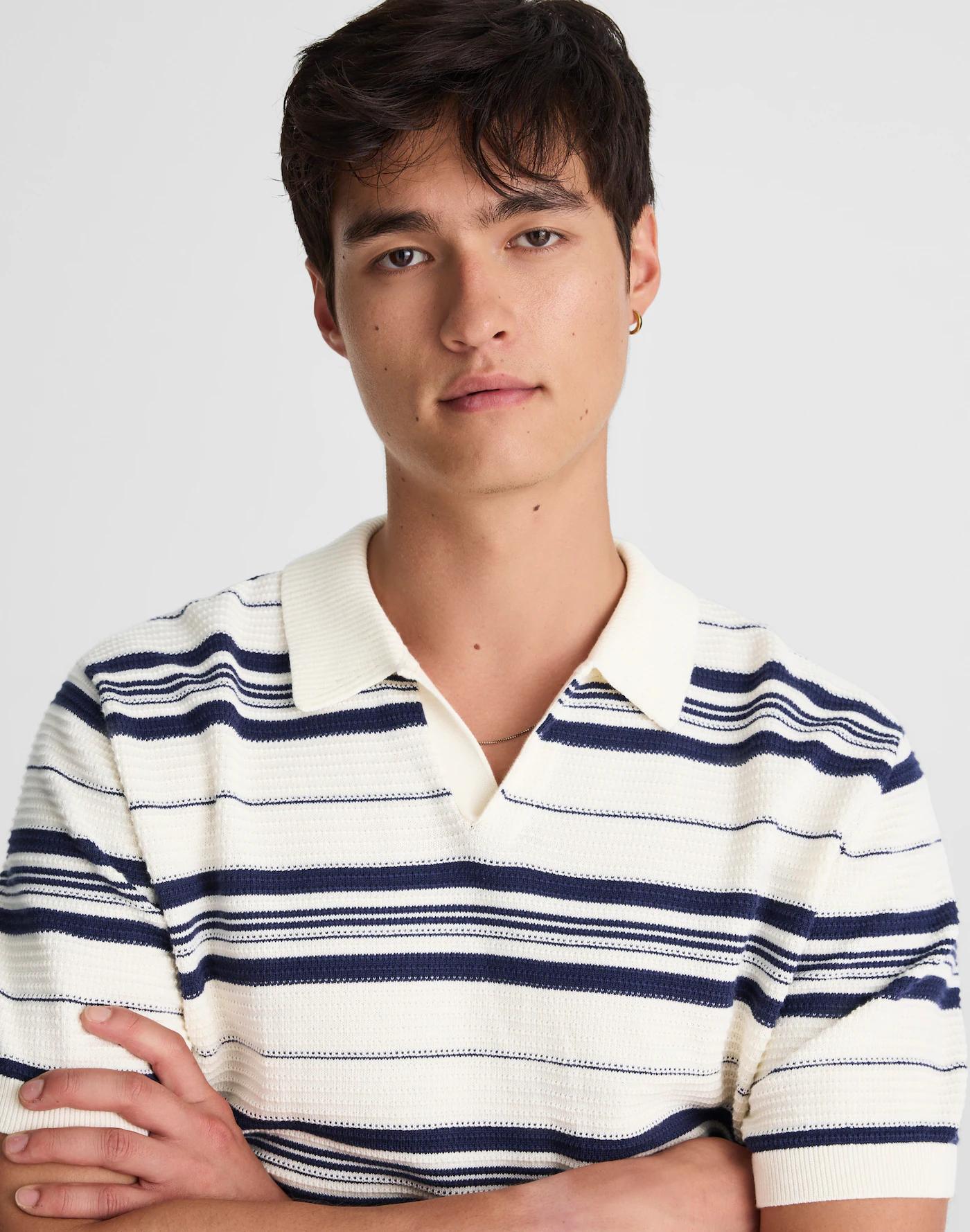 Striped Johnny-Collar Sweater Polo Product Image