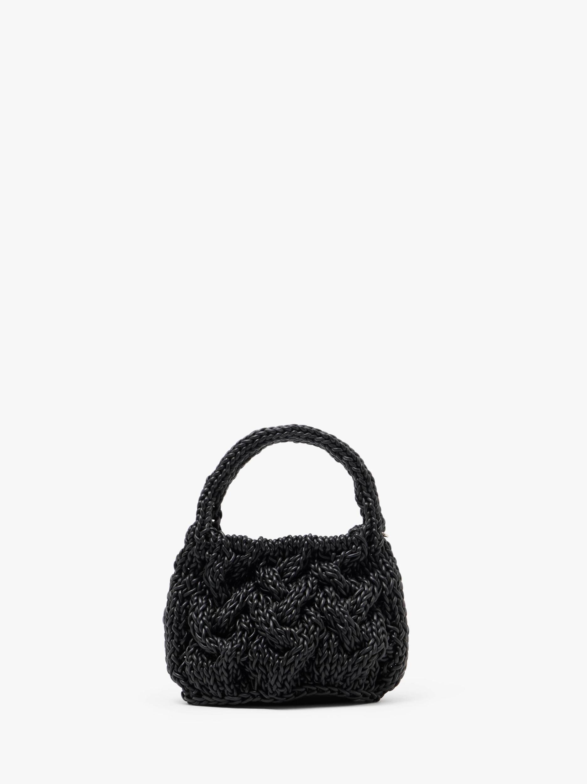SMALL CABLE KNIT BAG - LEATHER DRAWCORD TOP HANDLE BAG Product Image