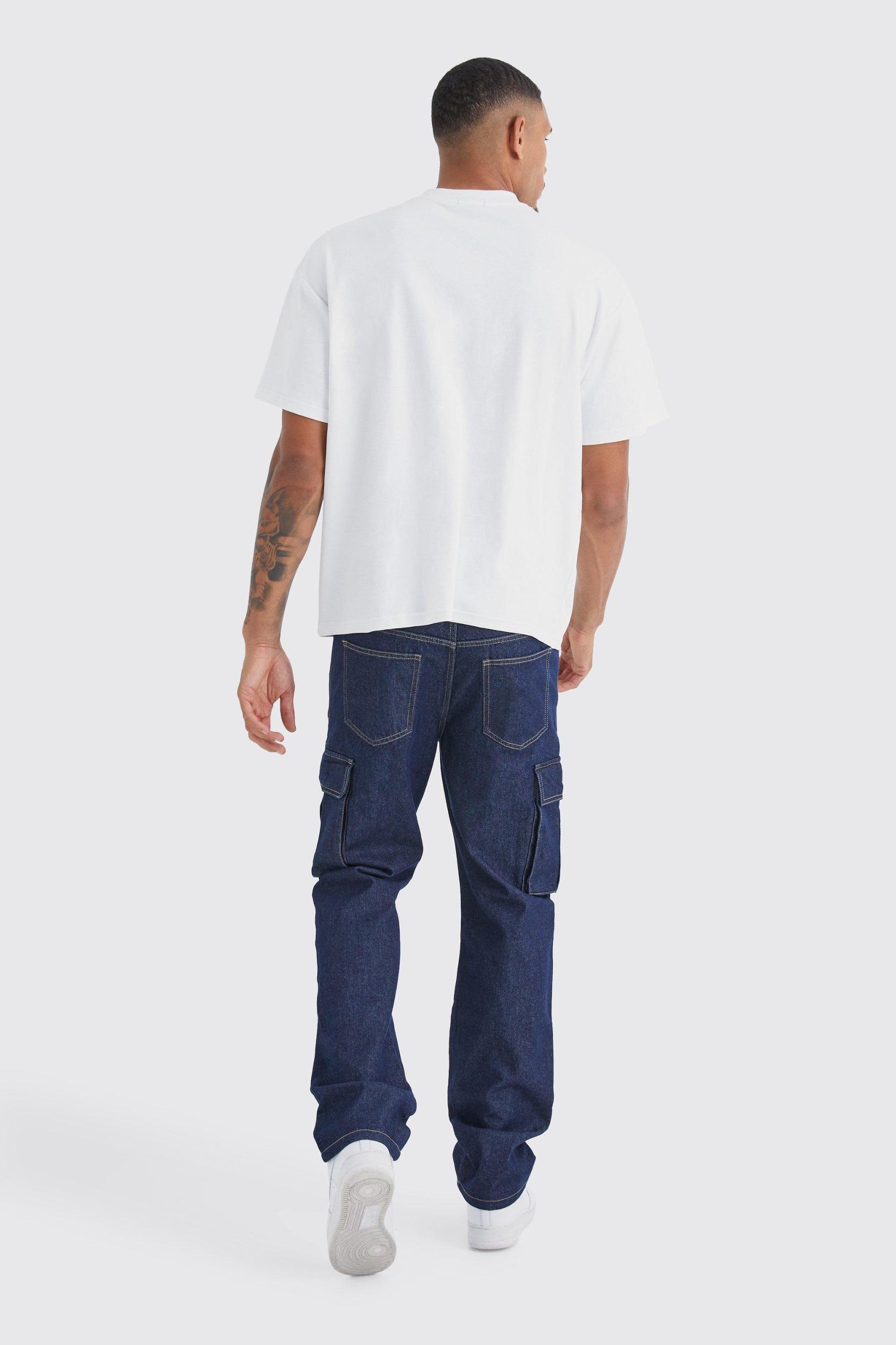 Tall Relaxed Rigid Cargo Jeans | boohooMAN USA Product Image