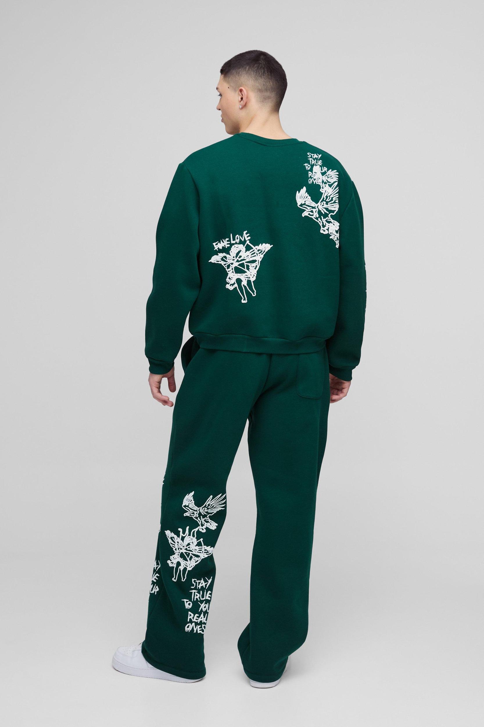 Oversized Boxy Graffiti Slogan Sweatshirt Tracksuit | boohooMAN USA Product Image