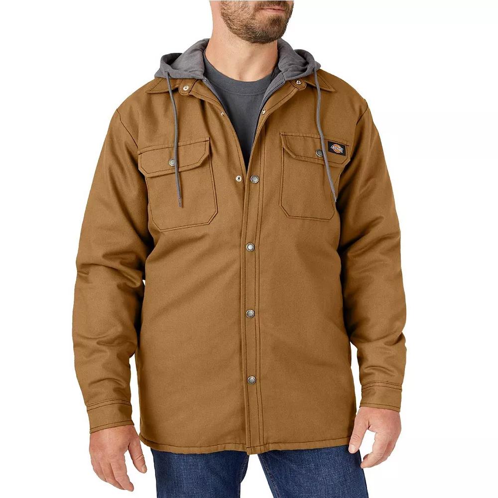 Men's Dickies Fleece Hooded Duck Shirt Jacket, Size: Medium, Brown Product Image