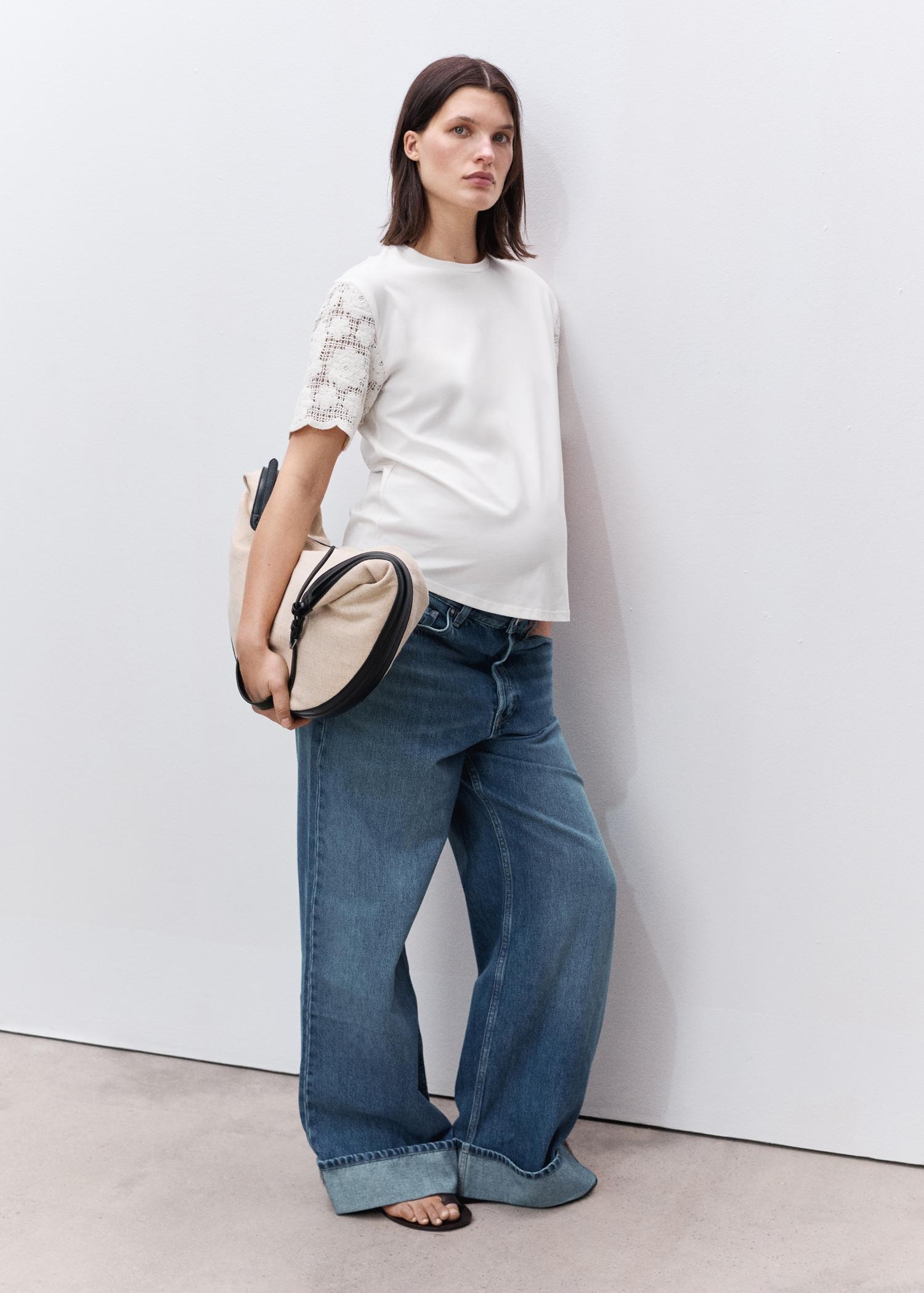 Cotton crochet sleeve t-shirt - Women | MANGO USA Product Image