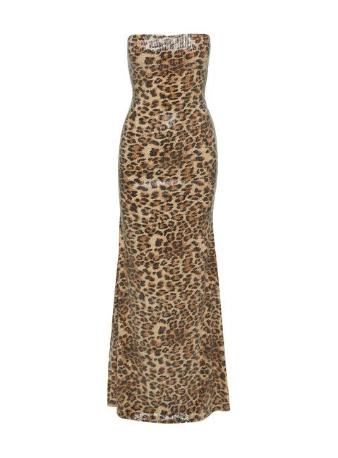 Exquise Strapless Maxi Dress Leopard Sequin Product Image
