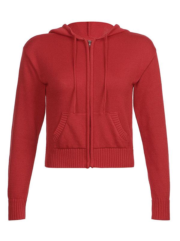 Hooded Crop Knit Cardigan Product Image