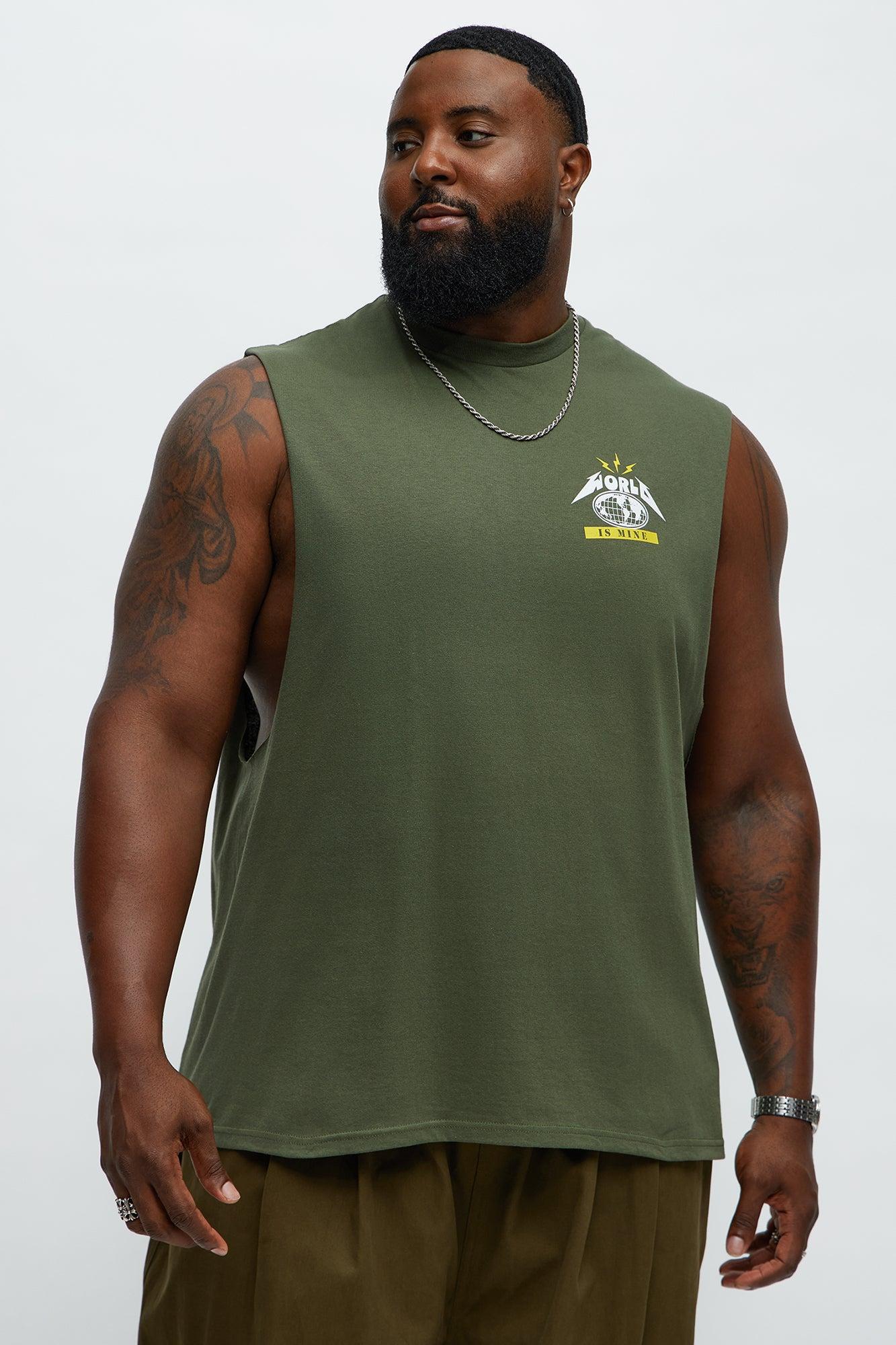 World Is Mine Muscle Tee - Military Green Male Product Image