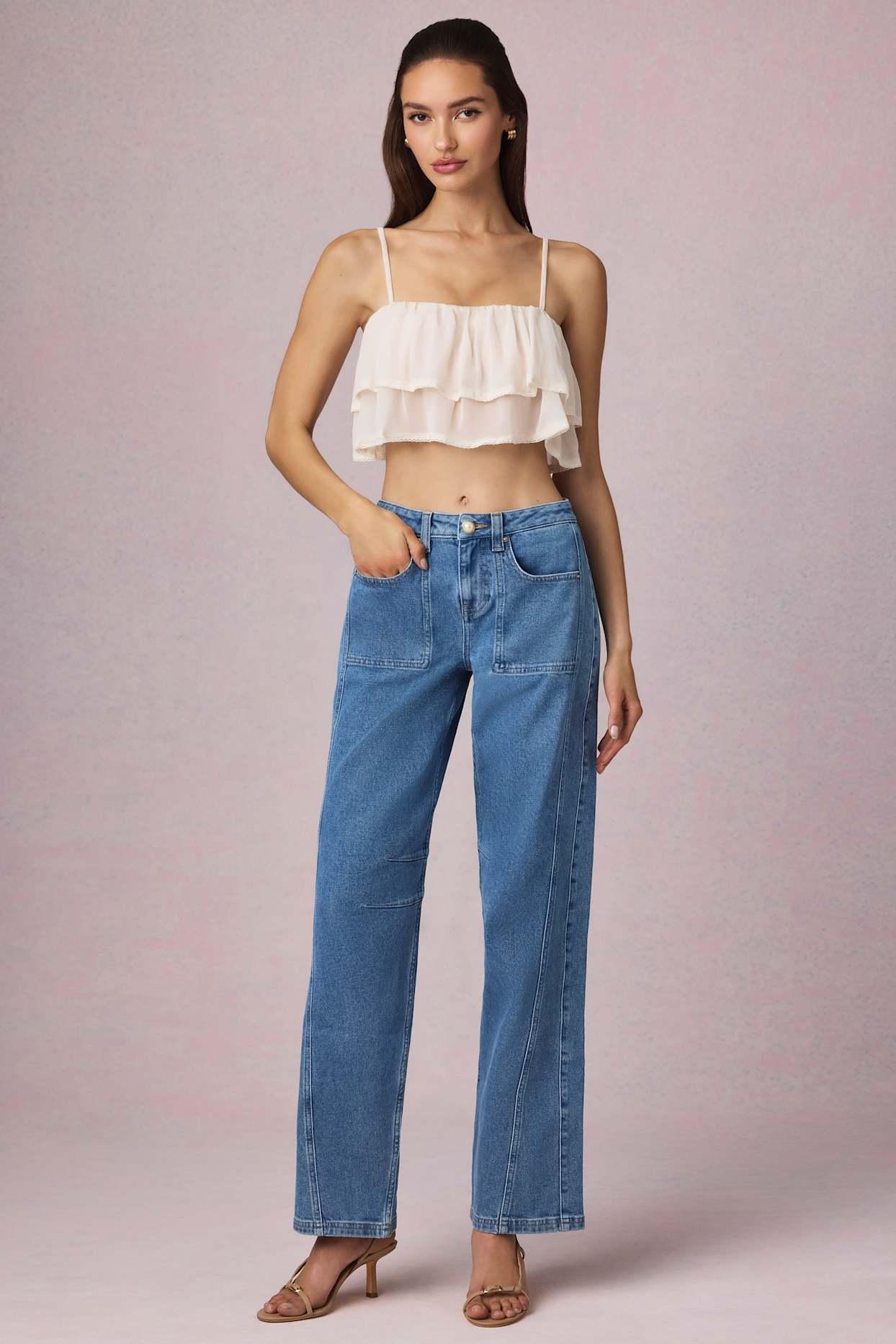 Mid-Rise Barrel-Leg Jeans in Mid-Blue Wash Product Image