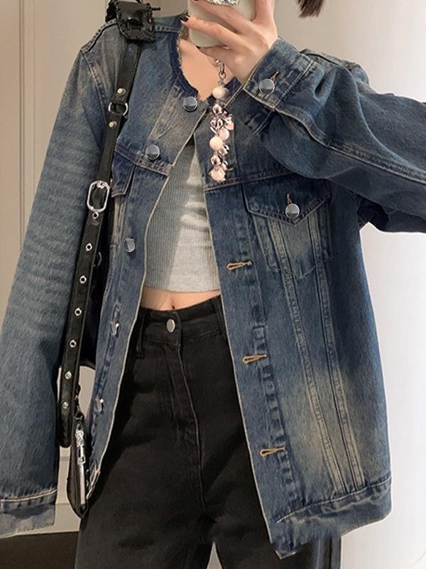 Hip Pop Distressed Denim Jacket Product Image