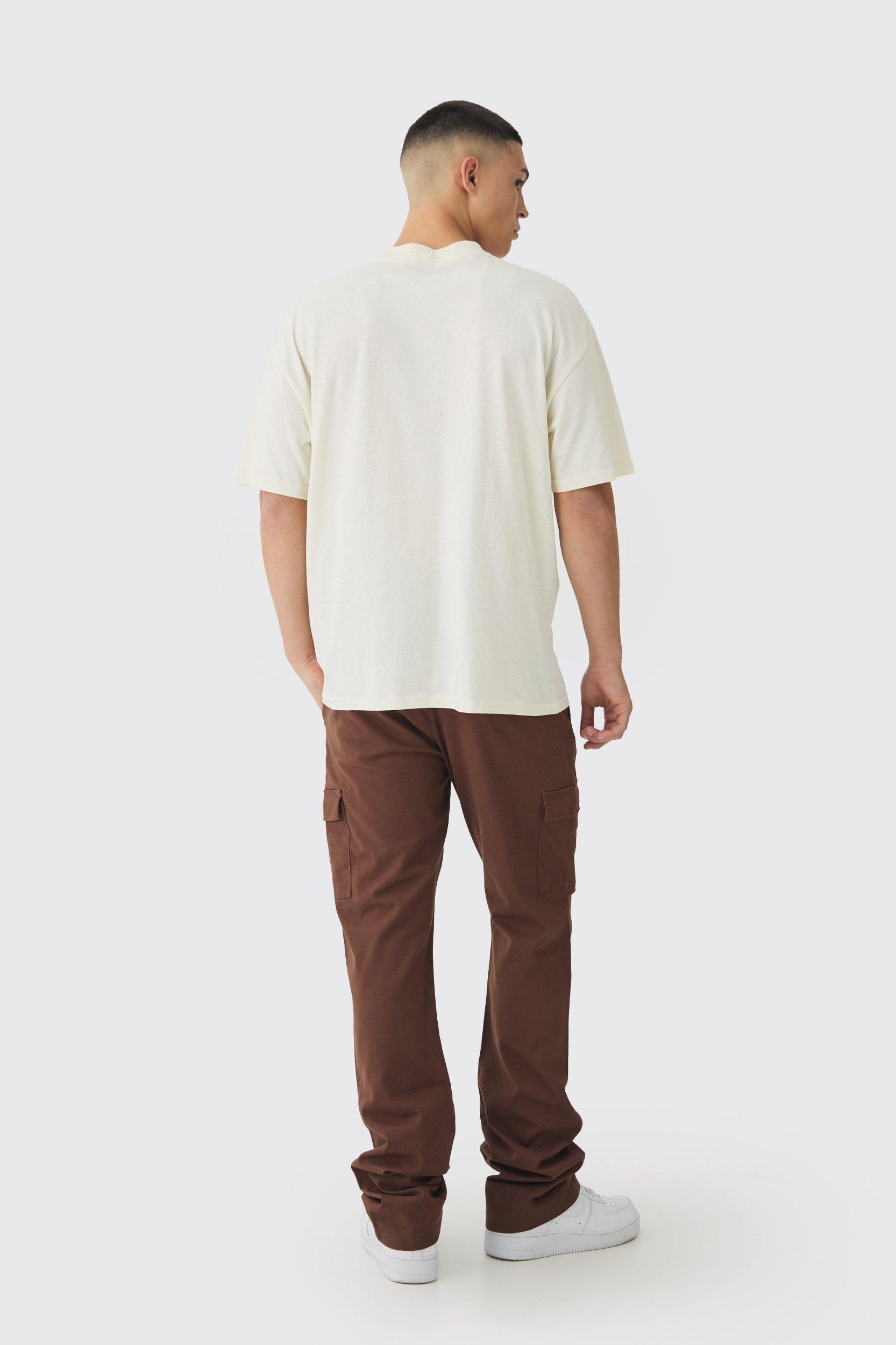 Fixed Waist Slim Flare Stacked Twill Cargo Pants | boohooMAN USA Product Image