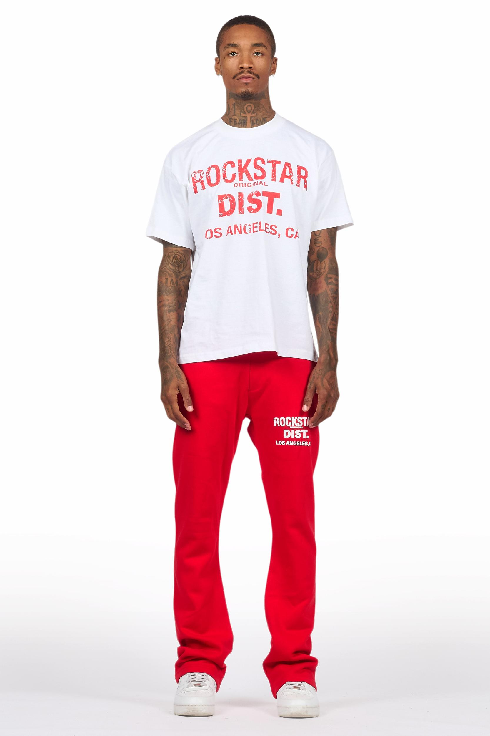 Lake White/Red Oversized T-Shirt/Stacked Track Pant Set Male Product Image
