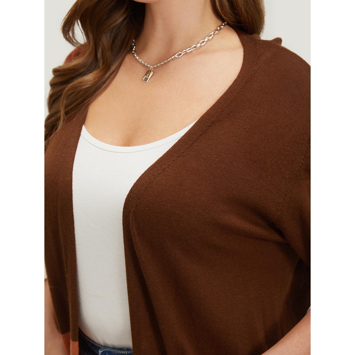 Plus Size Supersoft Essentials Colorblock Contrast Pocket Open Front Cardigan Orange Women Casual Loose Long Sleeve Everyday Cardigans BloomChic 28/5X Product Image