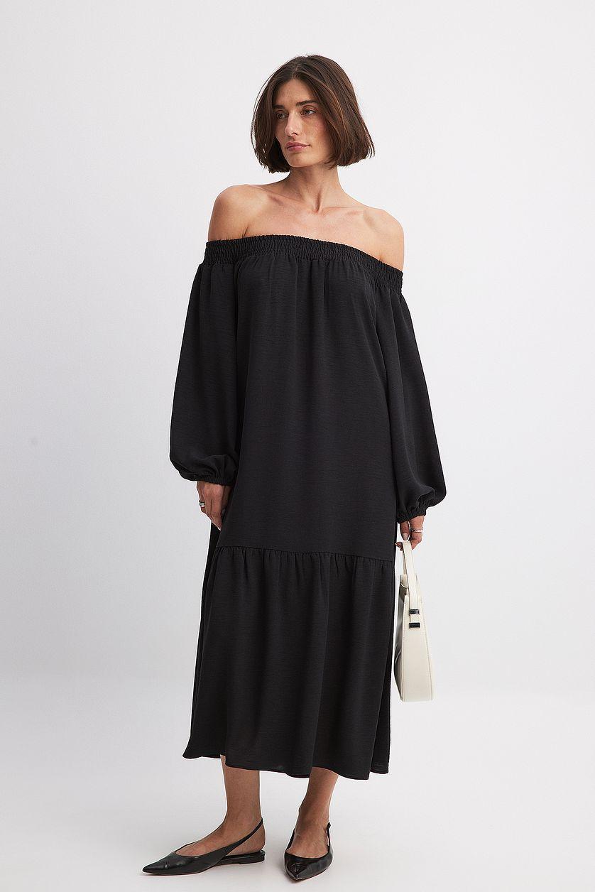 Off Shoulder Long Sleeve Midi Dress Product Image