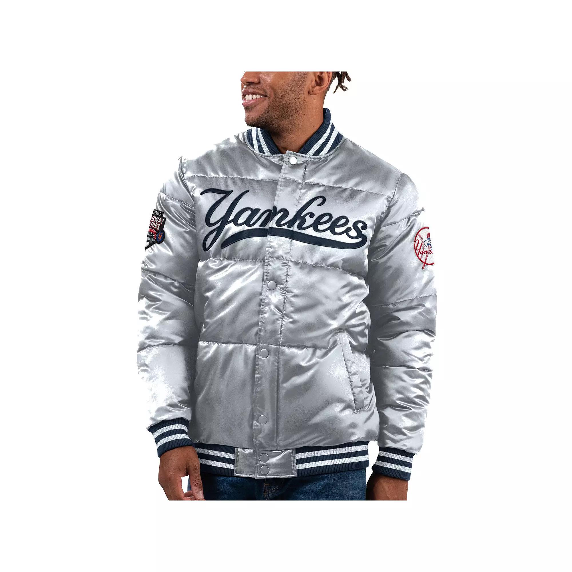 Men's Starter Silver New York Yankees Bronx Satin Full-Snap Varsity Bomber Jacket, Size: XXL Product Image